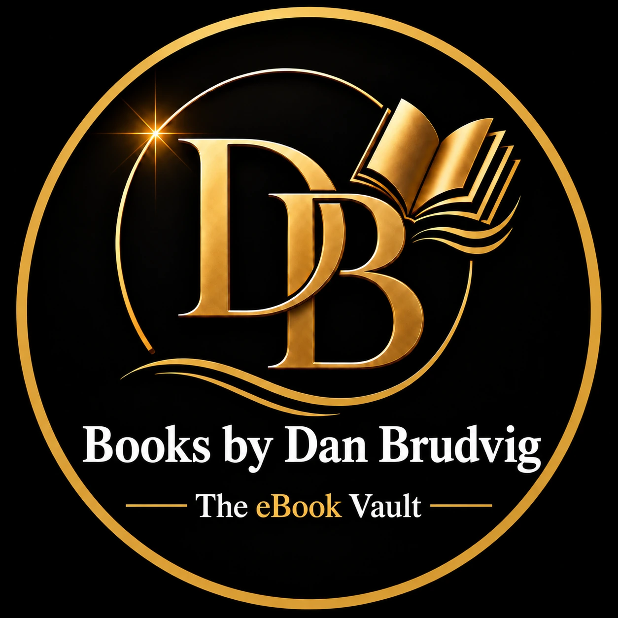 Books by Dan Brudvig and The eBook Vault DB black-and-gold logo with open book